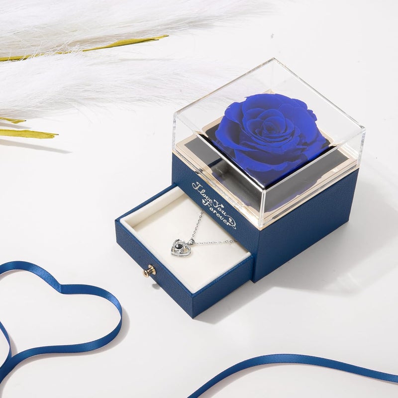 ASELFAD Preserved Flowers Real Blue Rose with I Love You Necklace - Eternal Rose Gifts for Her at Valentine's Day, Mother's Day, Christmas, Anniversary or Birthday - Image 3